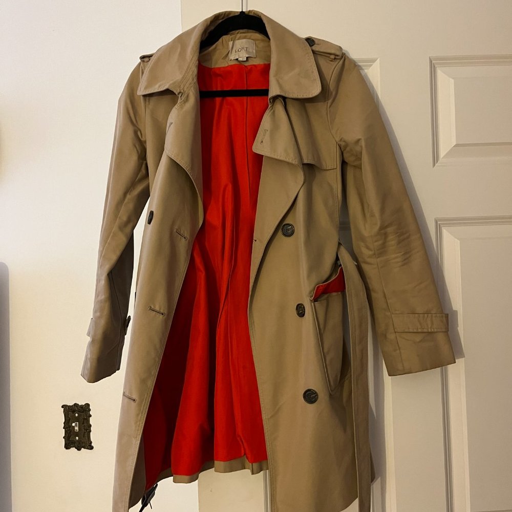 LOFT Tan Brushed Khaki Trench Coat